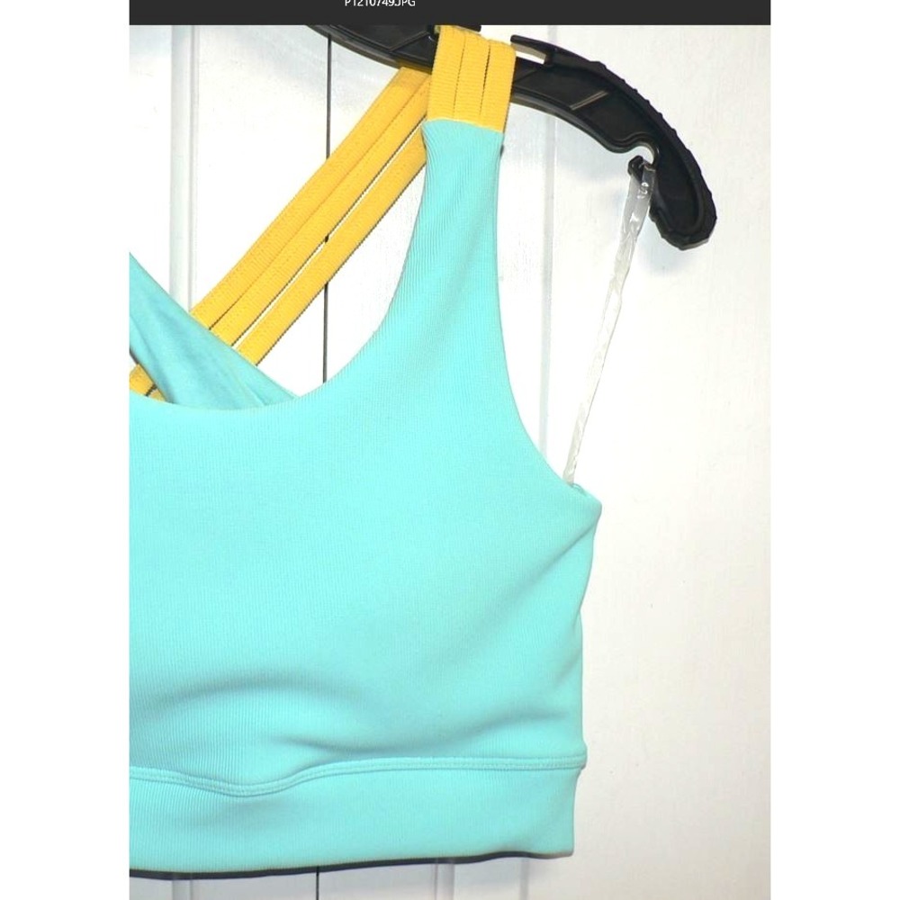 Move Theology‎ Women's Crisscross Asymmetrical Strap Sport Bra in Blue/Yellow SM - Picture 4 of 7